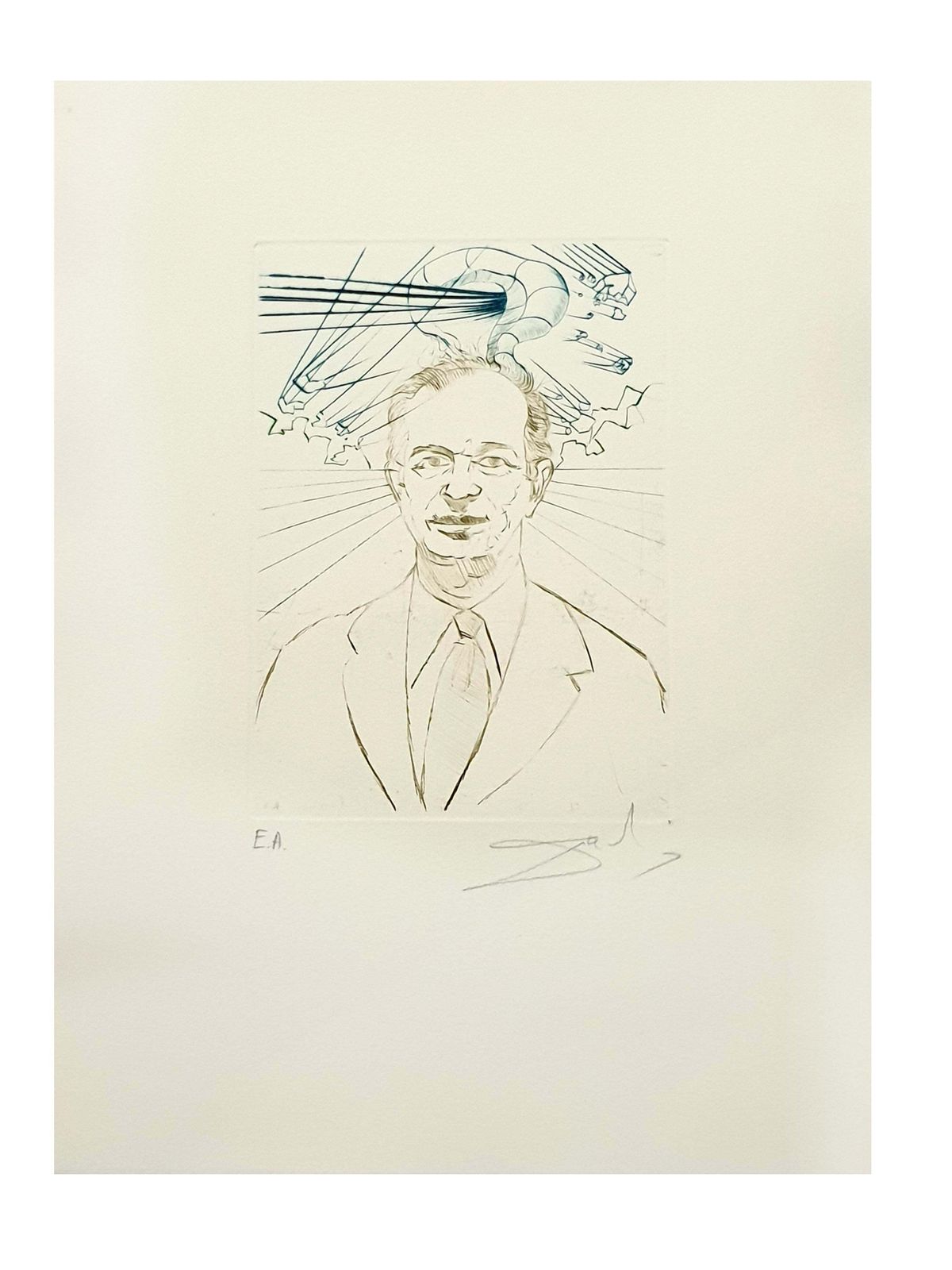 Salvador Dalí­Salvador Dali   Enrico Fermi   Original Handsigned Engraving1970 photo furniture