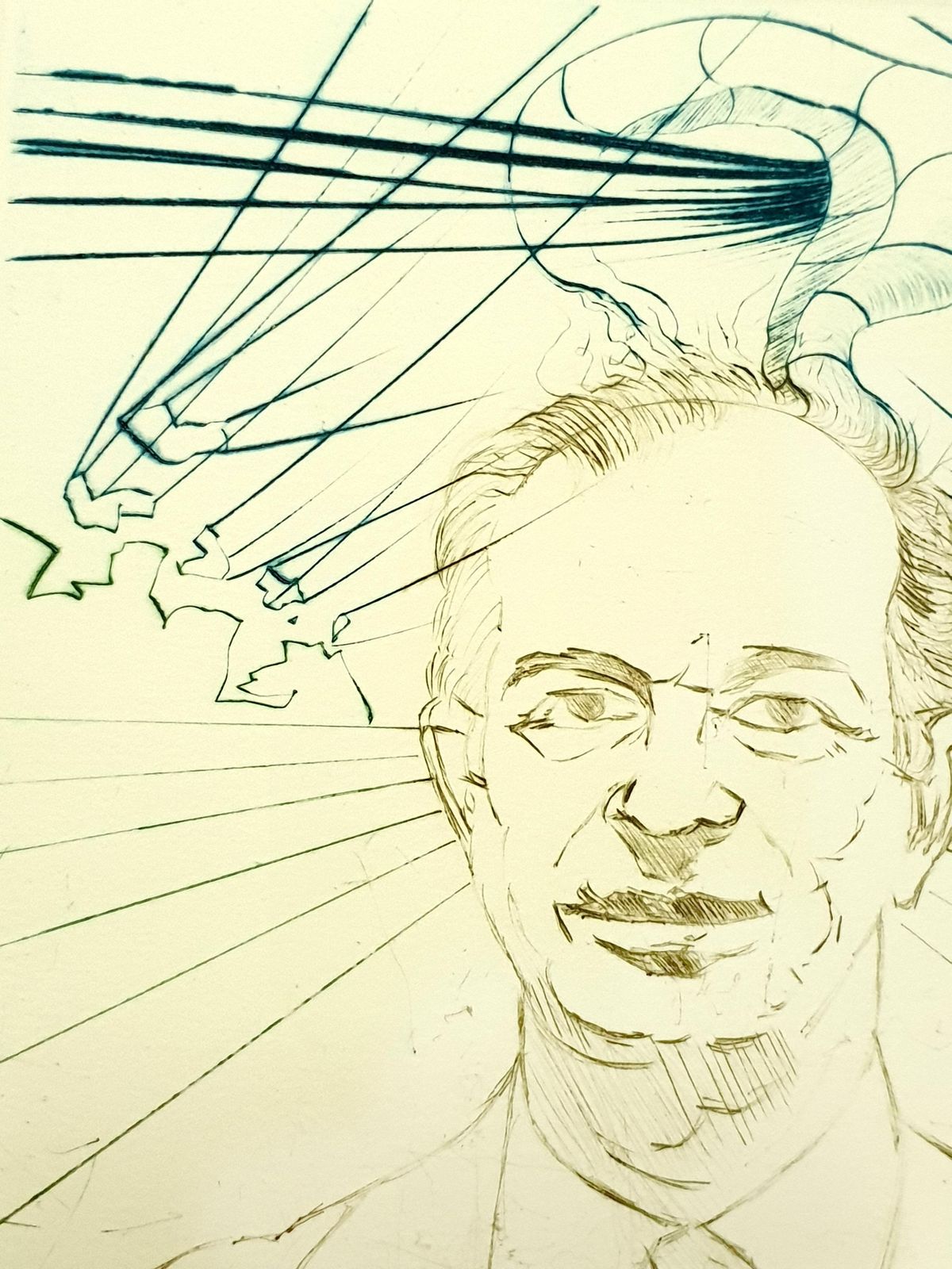 Salvador Dalí­Salvador Dali   Enrico Fermi   Original Handsigned Engraving1970 photo buy