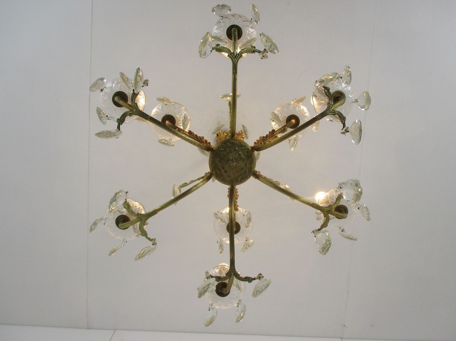 9 Lights  Chandelier Revival French Empire Style Brass Ornate Prisms photo vintage