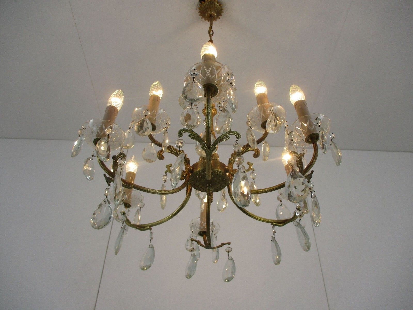 photo furniture 9 Lights  Chandelier Revival French Empire Style Brass Ornate Prisms