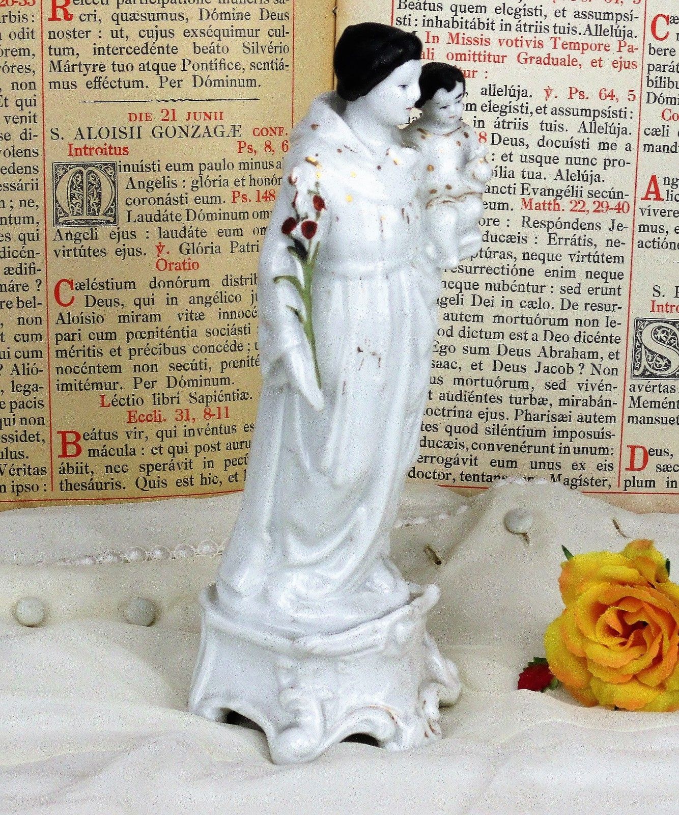 Antique 1900 Vieux Paris Porcelain  Statue H. Heart Virgin Mary Infant Jesus 9" photo for sale