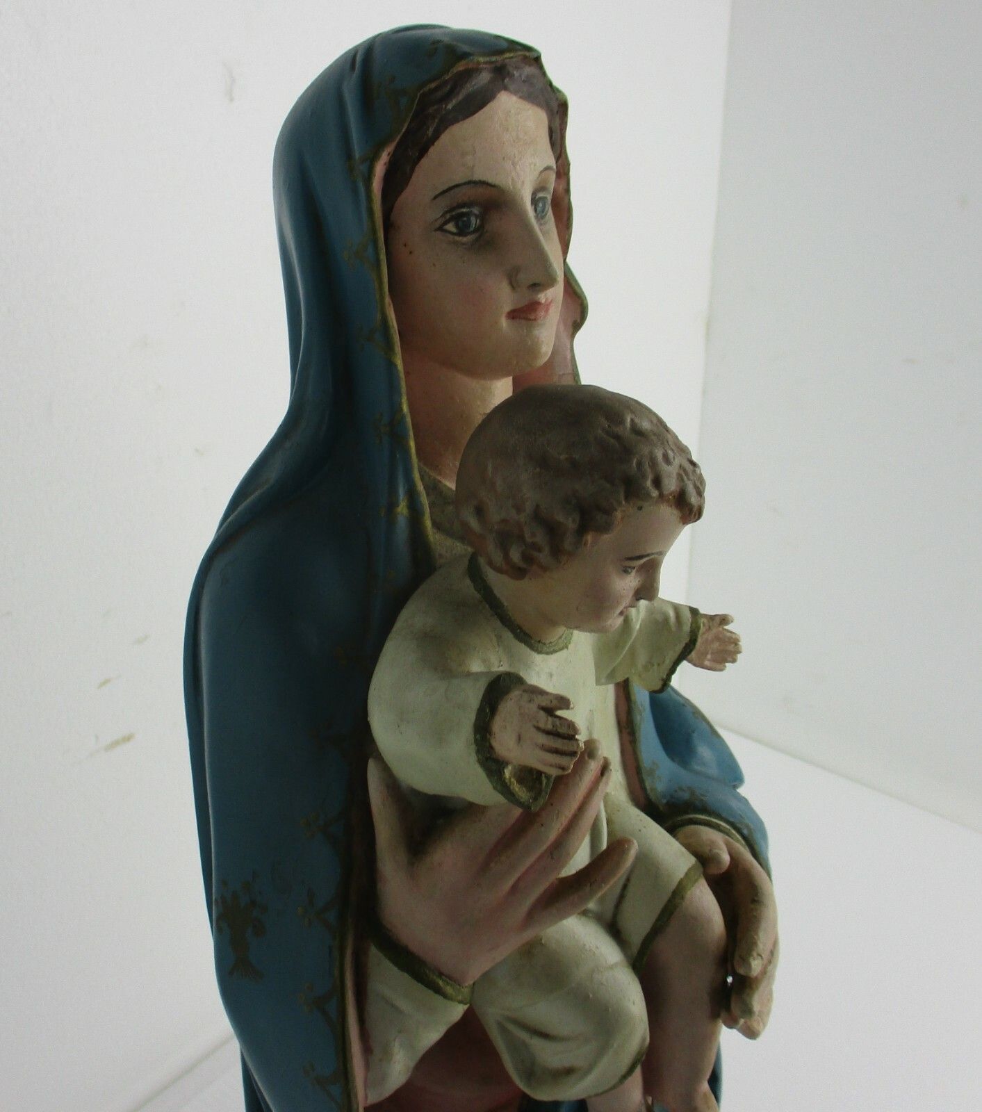 Church Statue Virgin Mary  Madonna With Infant Jesus 1900s  Plaster Statue Wow photo 929.0