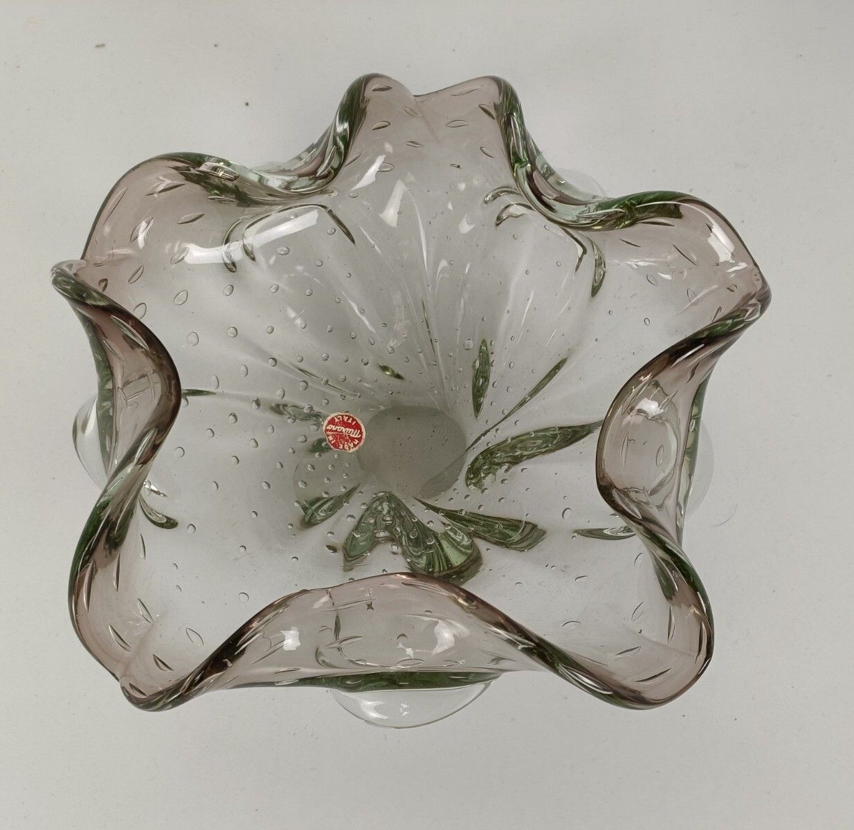 Centerpiece Vintage Art Glass  With Air Bubbles Murano Sommerso Dish photo vinterior