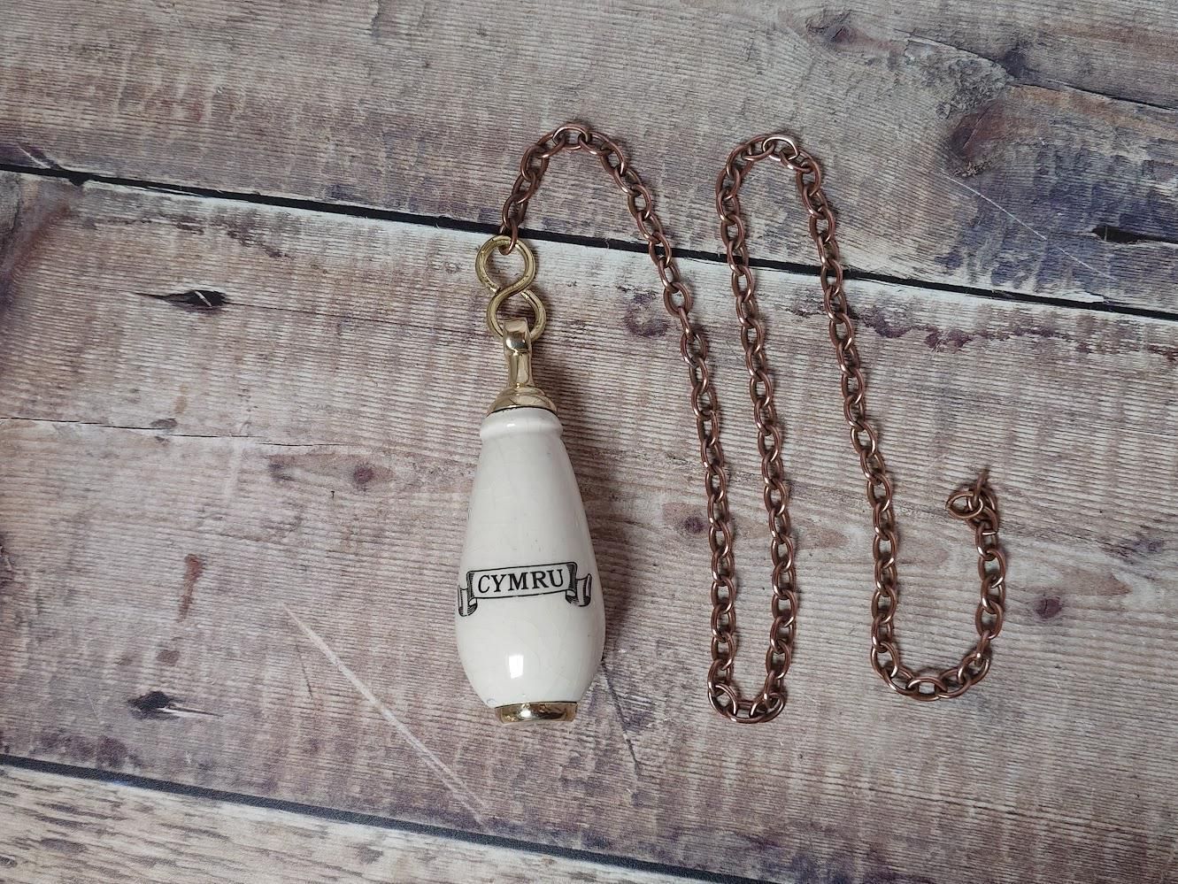 Vintage Ceramic Welsh Toilet Cistern Pull And Brass Chain, Vintage Toilet Flush Pull Chain, Ceramic Pull Handle, Welsh Ceramic Light Pull