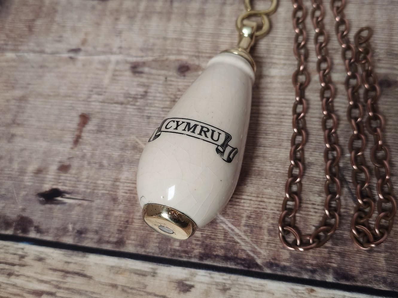 photo for sale Vintage Ceramic Welsh Toilet Cistern Pull And Brass Chain, Vintage Toilet Flush Pull Chain, Ceramic Pull Handle, Welsh Ceramic Light Pull