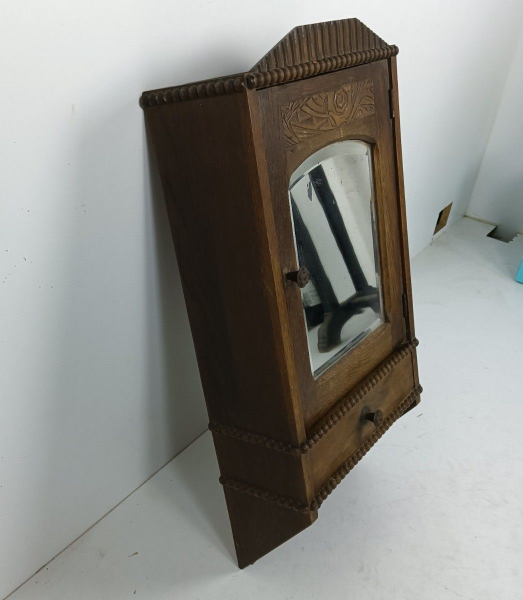 Antique Medicine Apothecary Pharmacy Cabinet Wall Hanging Beveled Glass Barn Sty photo furniture
