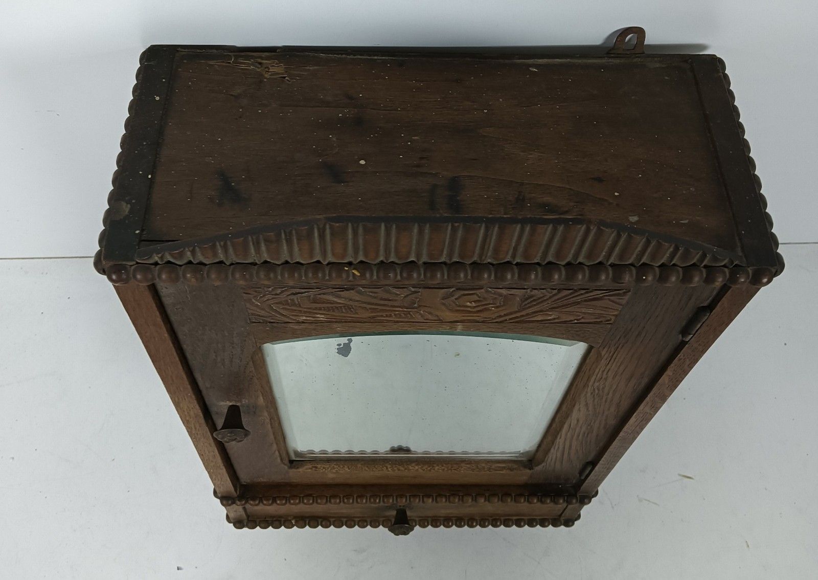 Antique Medicine Apothecary Pharmacy Cabinet Wall Hanging Beveled Glass Barn Sty photo for sale