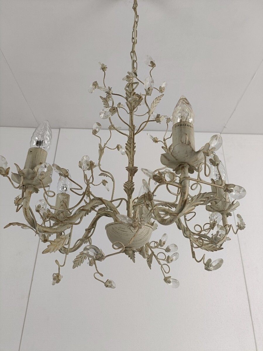 Chandelier 5 Lights Lovely  Flower Prisms Metal Glass, Lucide Belgium photo vinterior