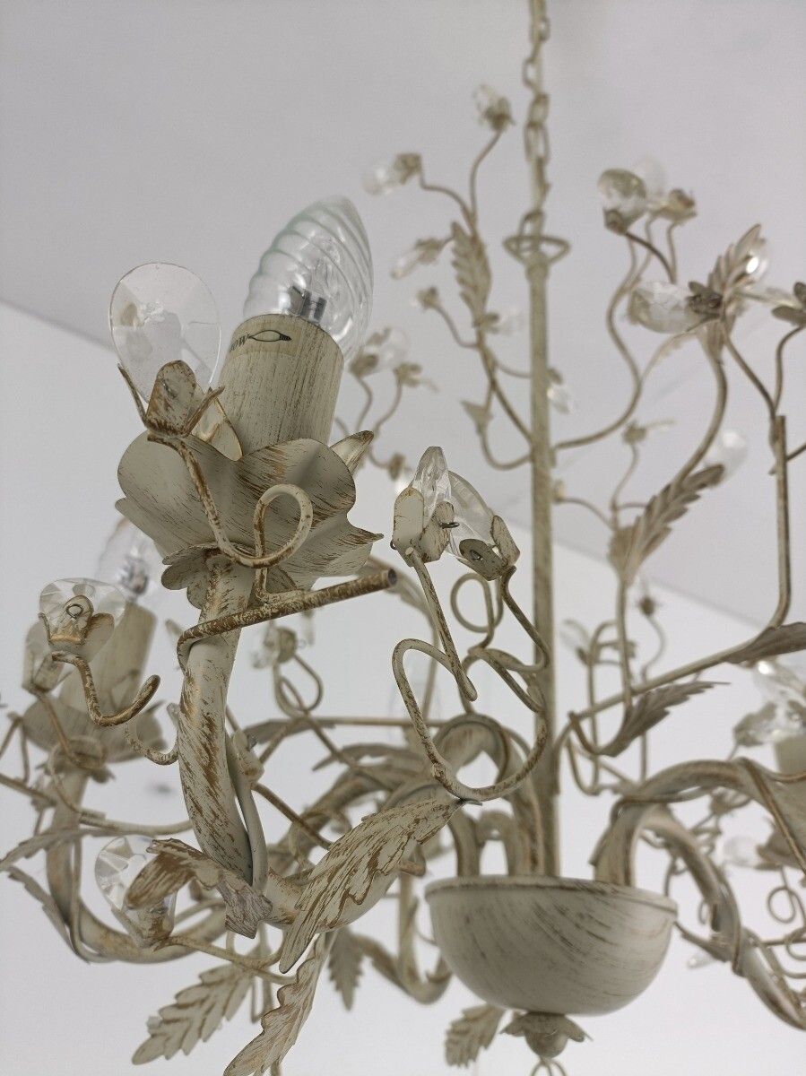 Lighting Chandelier 5 Lights Lovely  Flower Prisms Metal Glass, Lucide Belgium photo