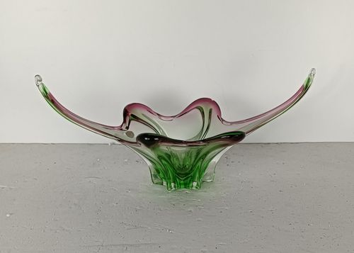 Green Cranberry  Murano Italian Art Glass Centerpiece Dish Bowl Mid Century Vint photo 202.0