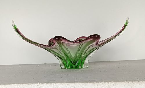 Green Cranberry  Murano Italian Art Glass Centerpiece Dish Bowl Mid Century Vint photo buy