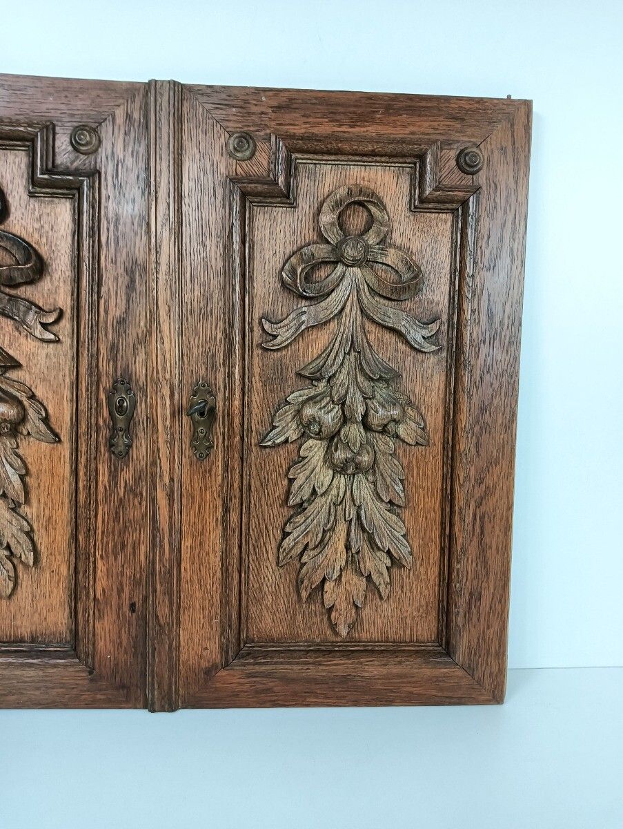 Pair Antique Door Panels Carved Wood Ornate  Architectural Reclaimed Salvaged Wo photo 324.0