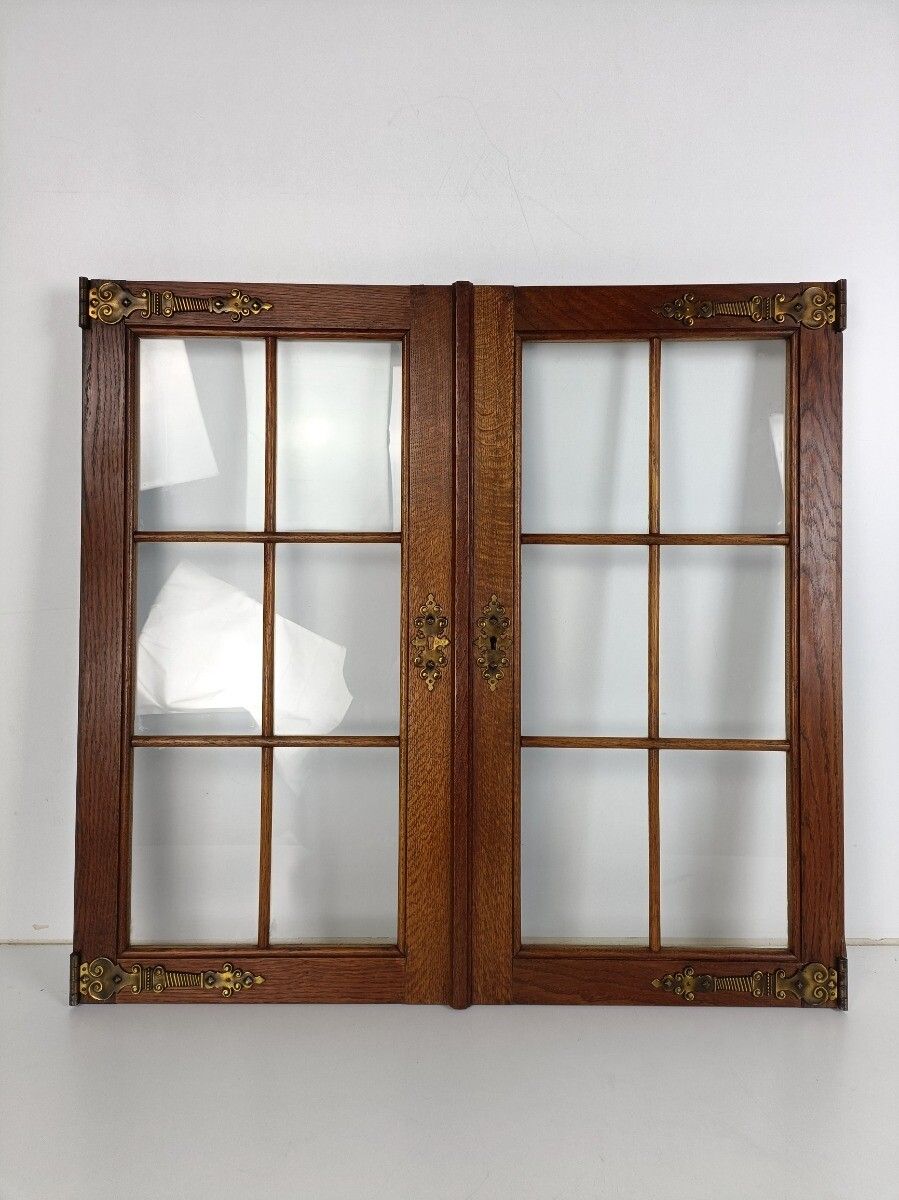 Hand Carved Wooden Door Panels Brass Trim Parts  Glass Pair Antique Reclaimed Sa photo furniture