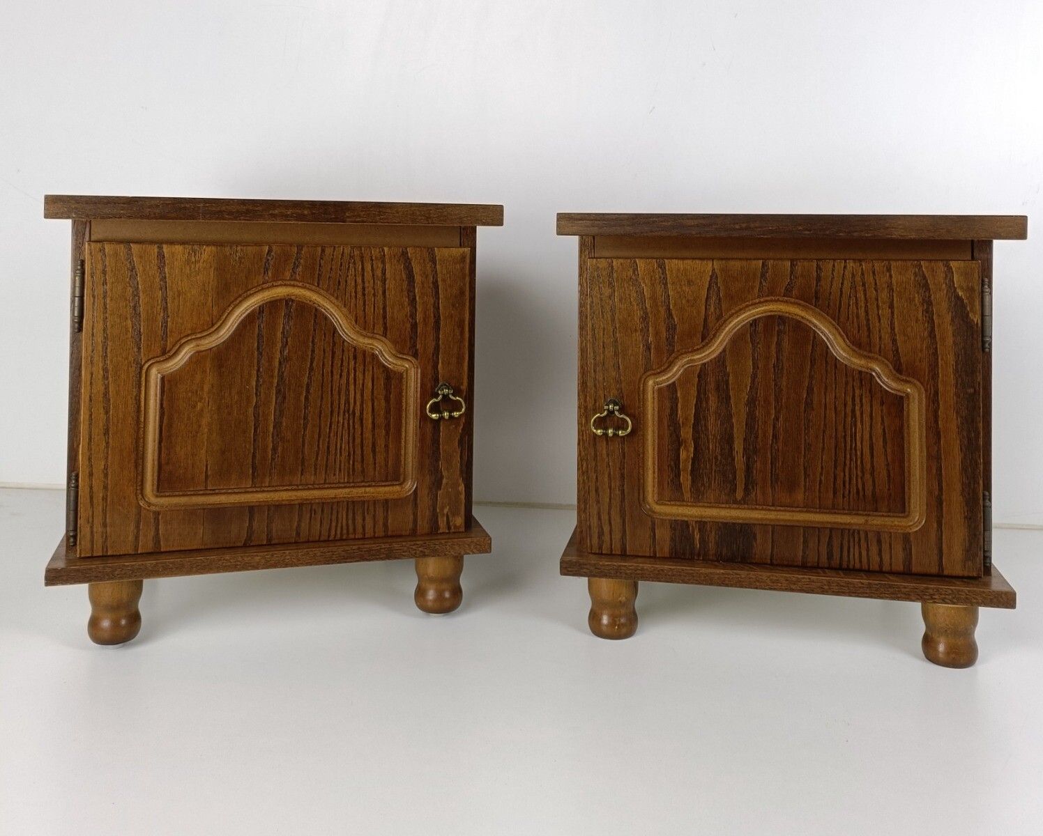 Pair Of Nightstands End Tables Vintage, Wood Veneer, Cabinets, Bedroom, 70s photo for sale