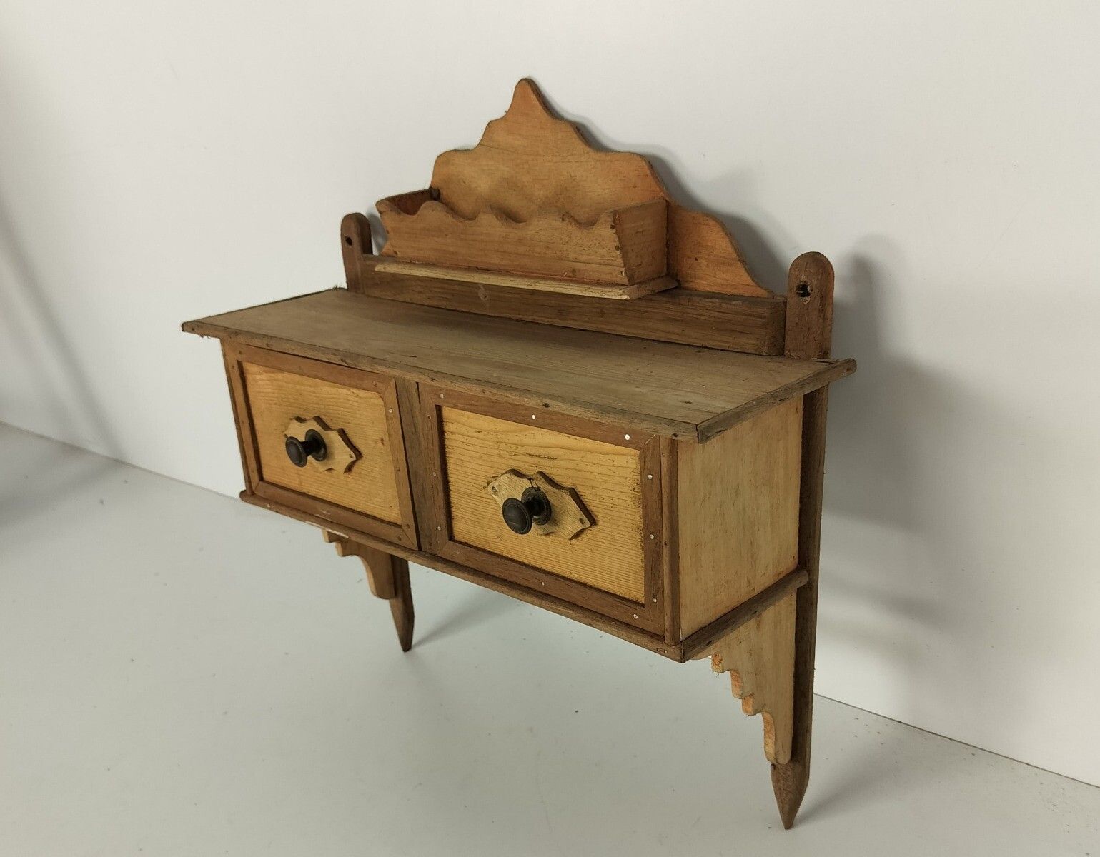 Antique Wall Hanging Herbal Rack Cabinet Kitchen Drawers Carved Sanded Wood Bar photo furniture