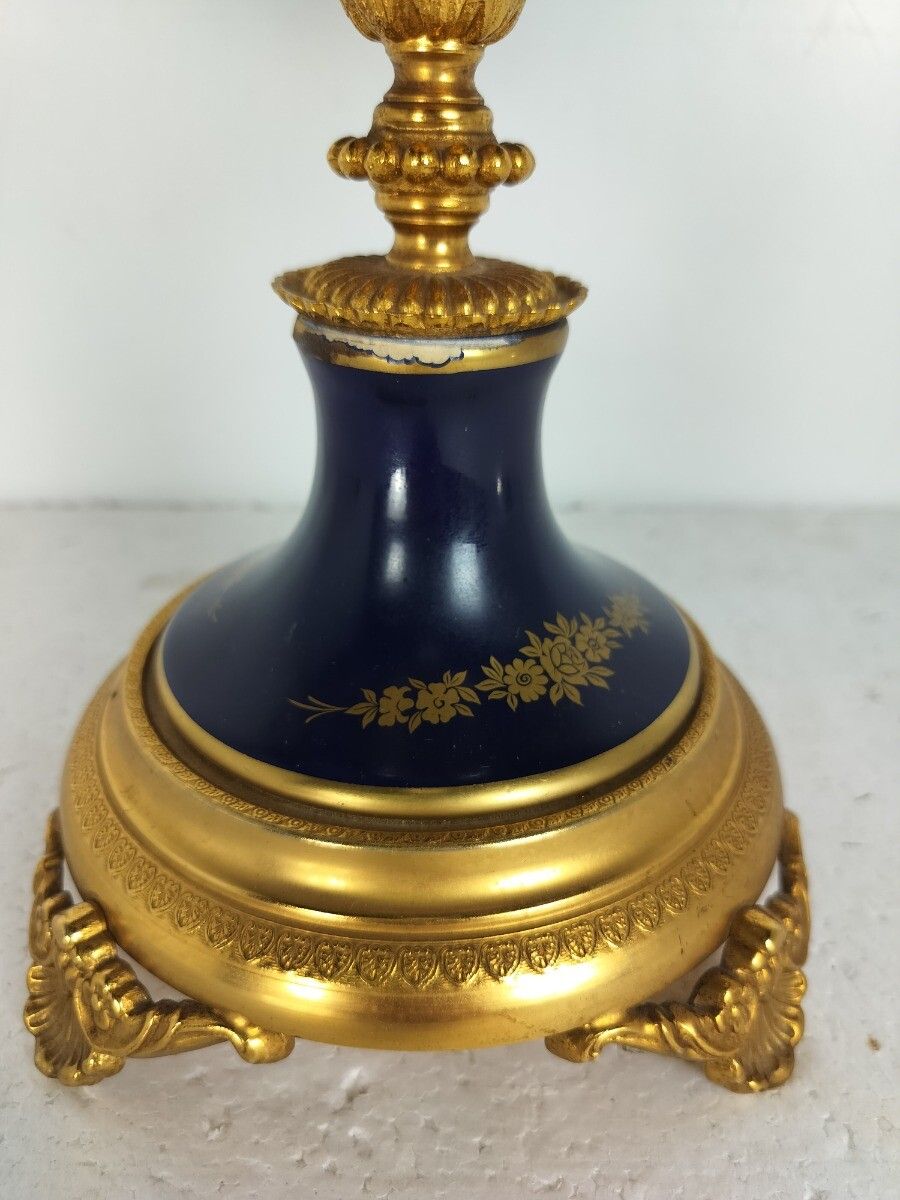 Cobalt Blue Porcelain Brass Trims Bowl Vase Urn With Lid Lumedart Belgium Beauti photo 344.0