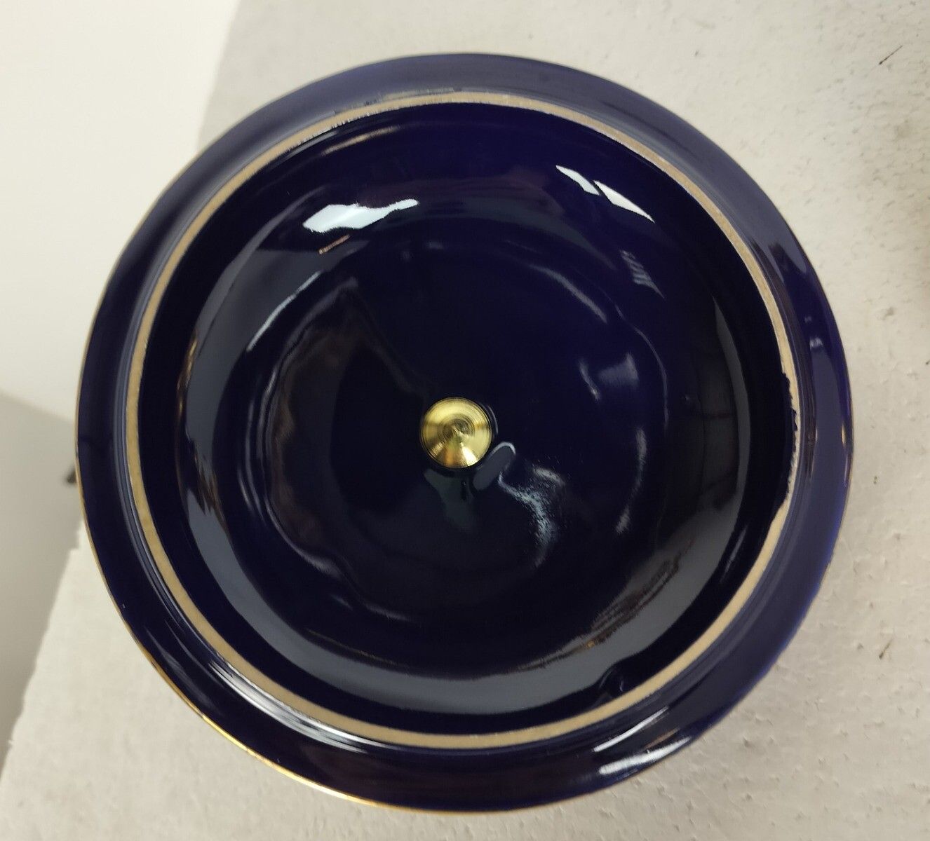 Cobalt Blue Porcelain Brass Trims Bowl Vase Urn With Lid Lumedart Belgium Beauti photo vinterior