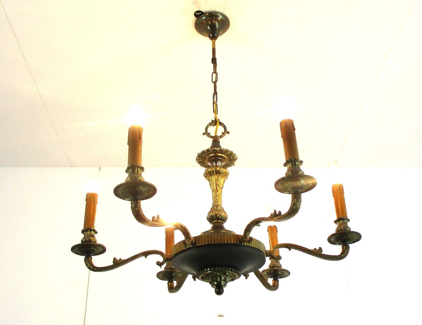 6 Arms Lights Pan Chandelier Revival French  Empire Vintage Modernist Brass photo furniture