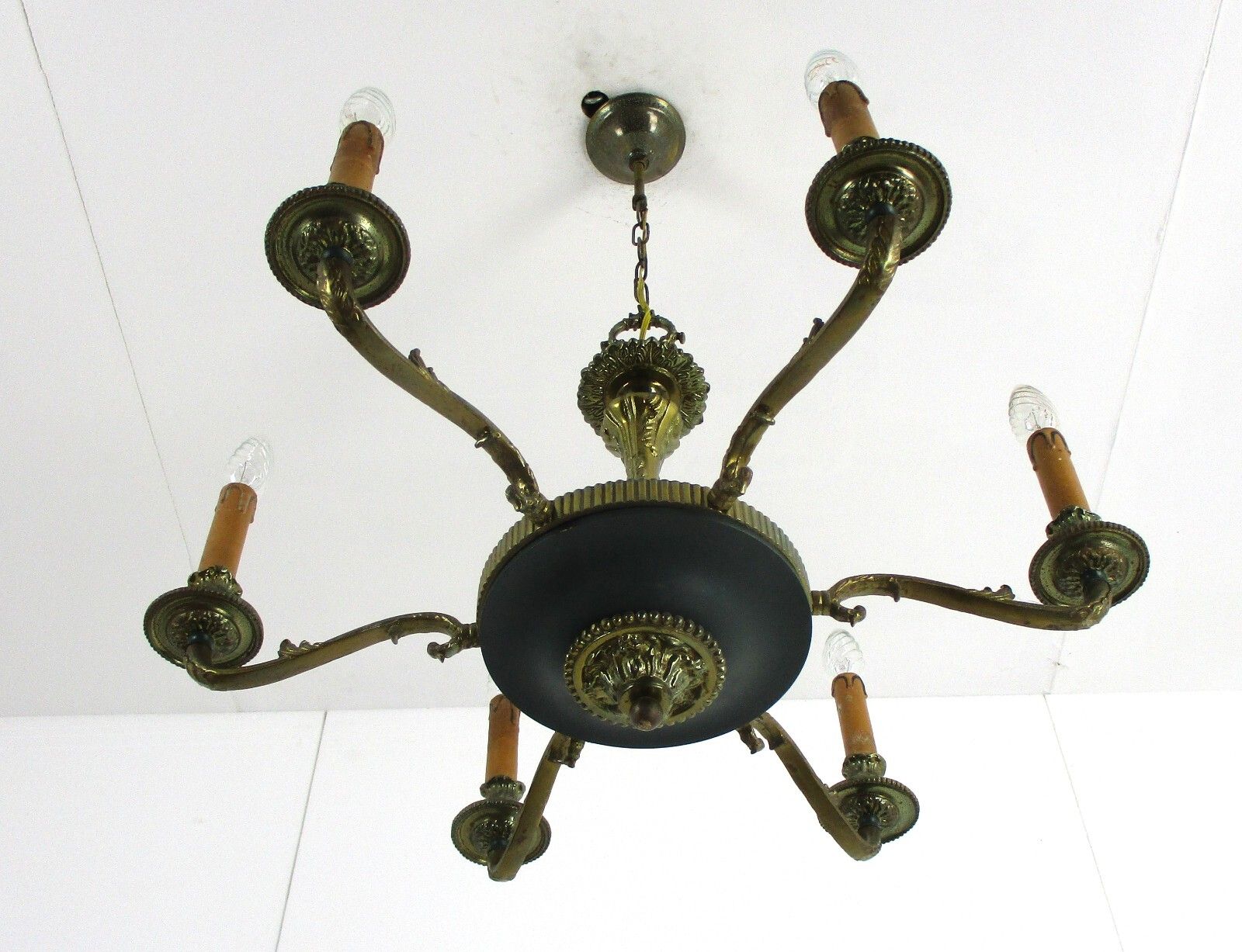 6 Arms Lights Pan Chandelier Revival French  Empire Vintage Modernist Brass photo Lighting