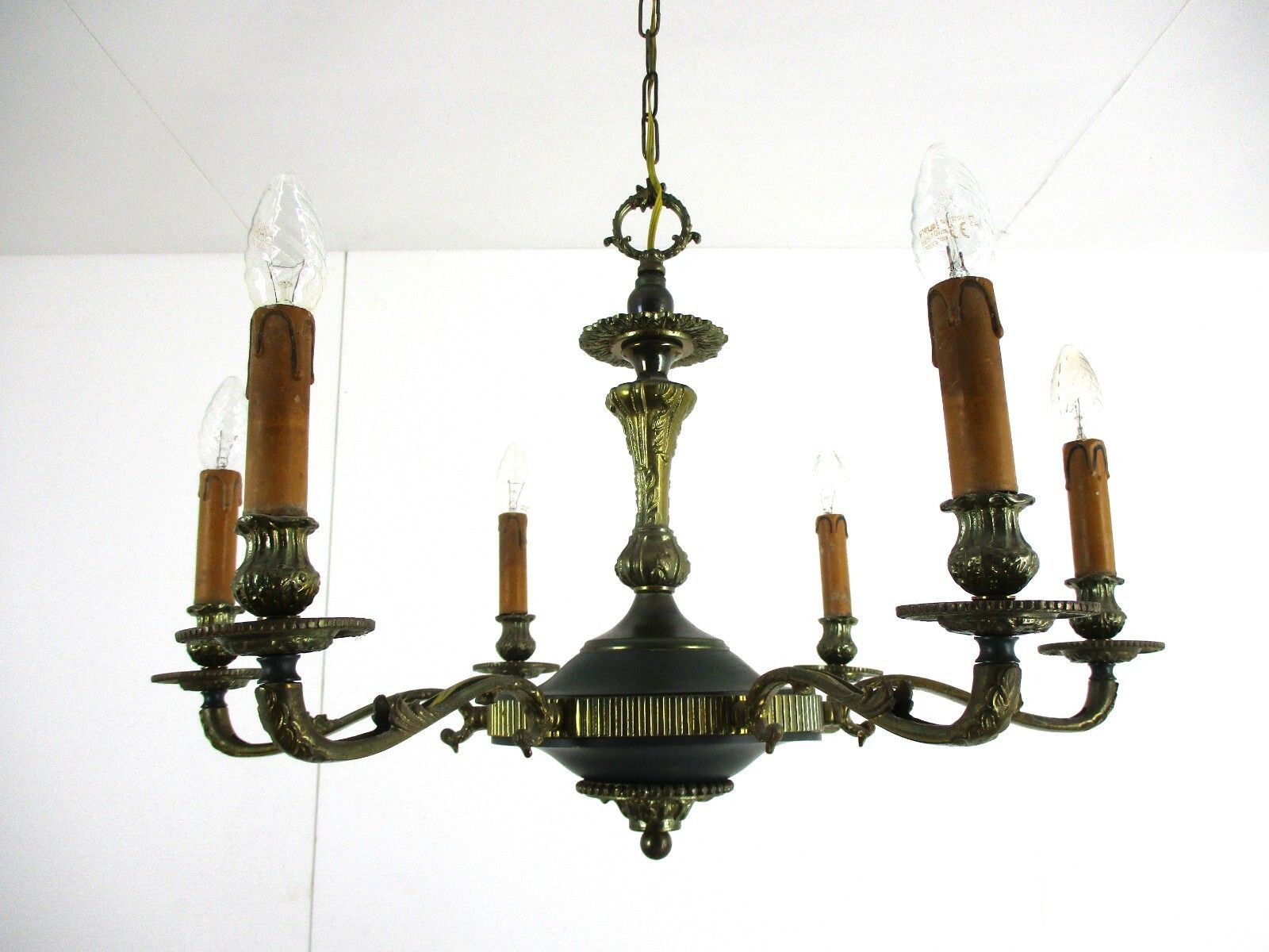 6 Arms Lights Pan Chandelier Revival French  Empire Vintage Modernist Brass photo vintage