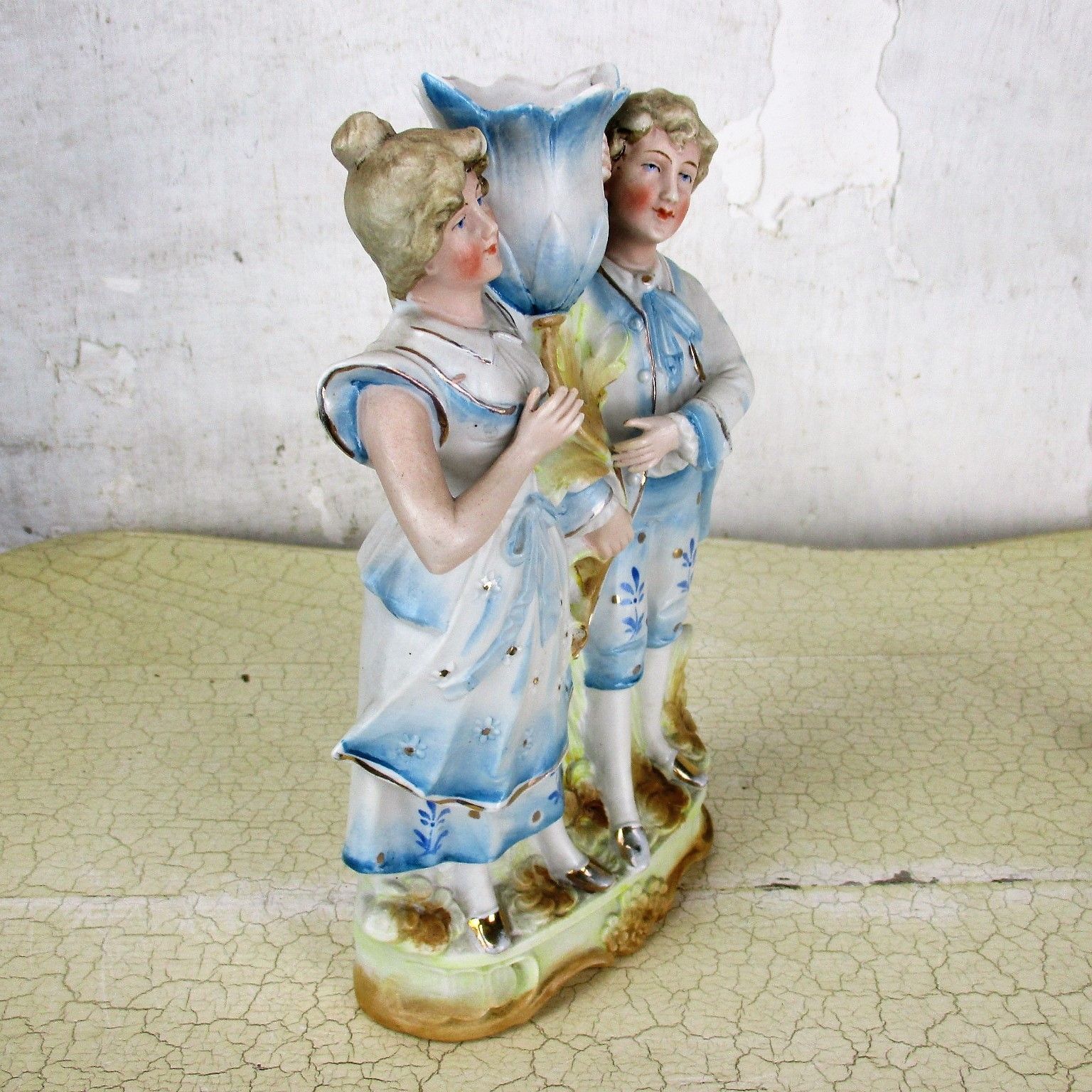 Lovely Porcelain Figurine Spill Vase Statue Victorian Couple Pair  Bisque photo Home Decor