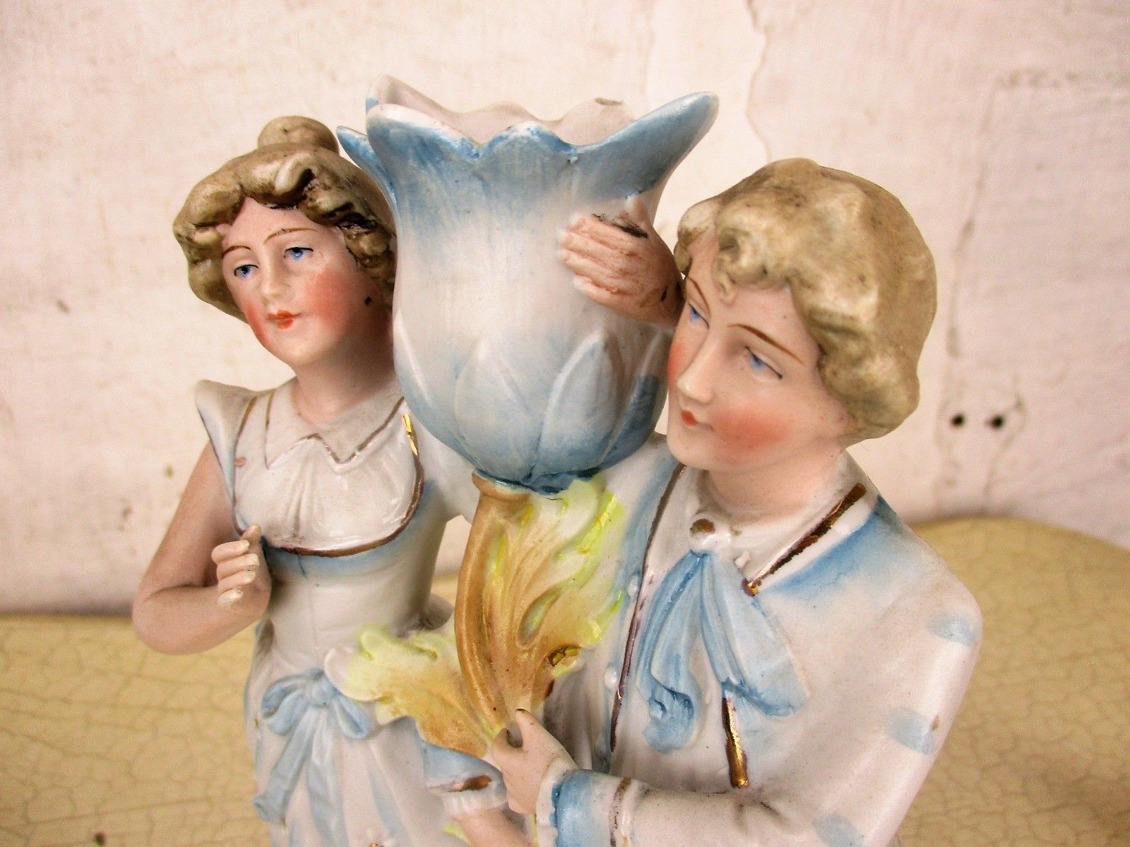 Lovely Porcelain Figurine Spill Vase Statue Victorian Couple Pair  Bisque photo buy