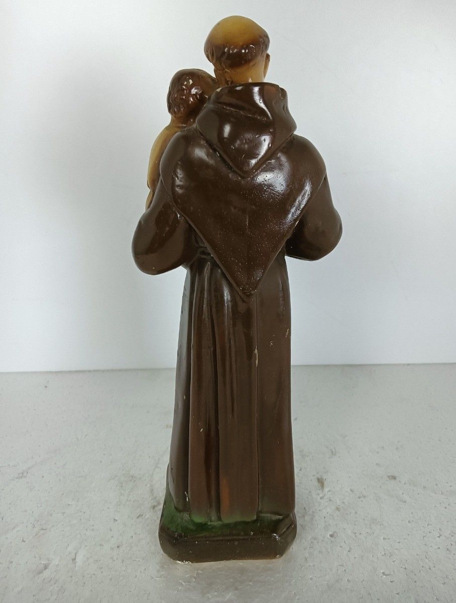 St Anthony Padua Of Lisbon Infant Child Plaster Statue Franciscan Antique Polych photo vinterior