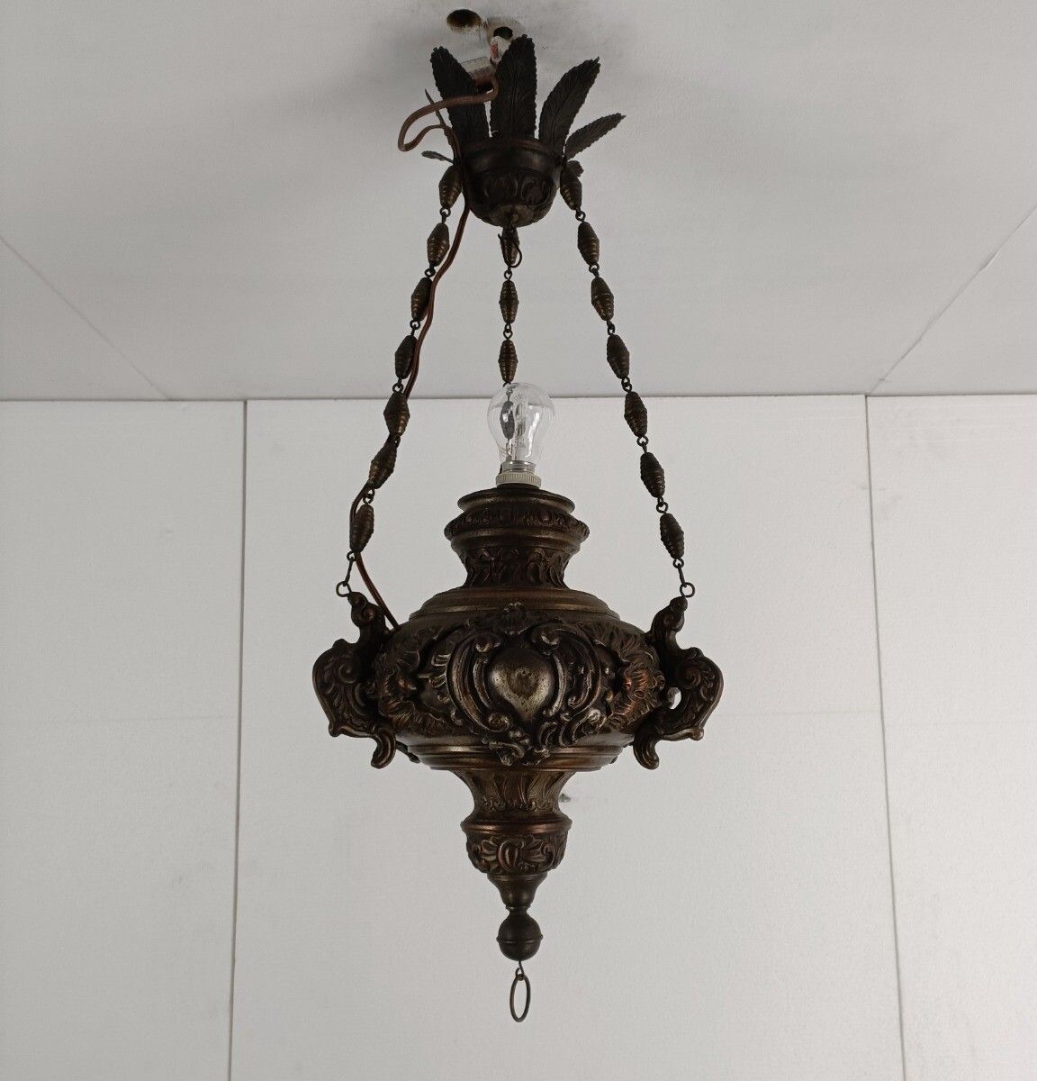 Antique Gothic Copper Silverplatede Gods Lamp Light Ceiling Fixture Chandelier P photo Lighting