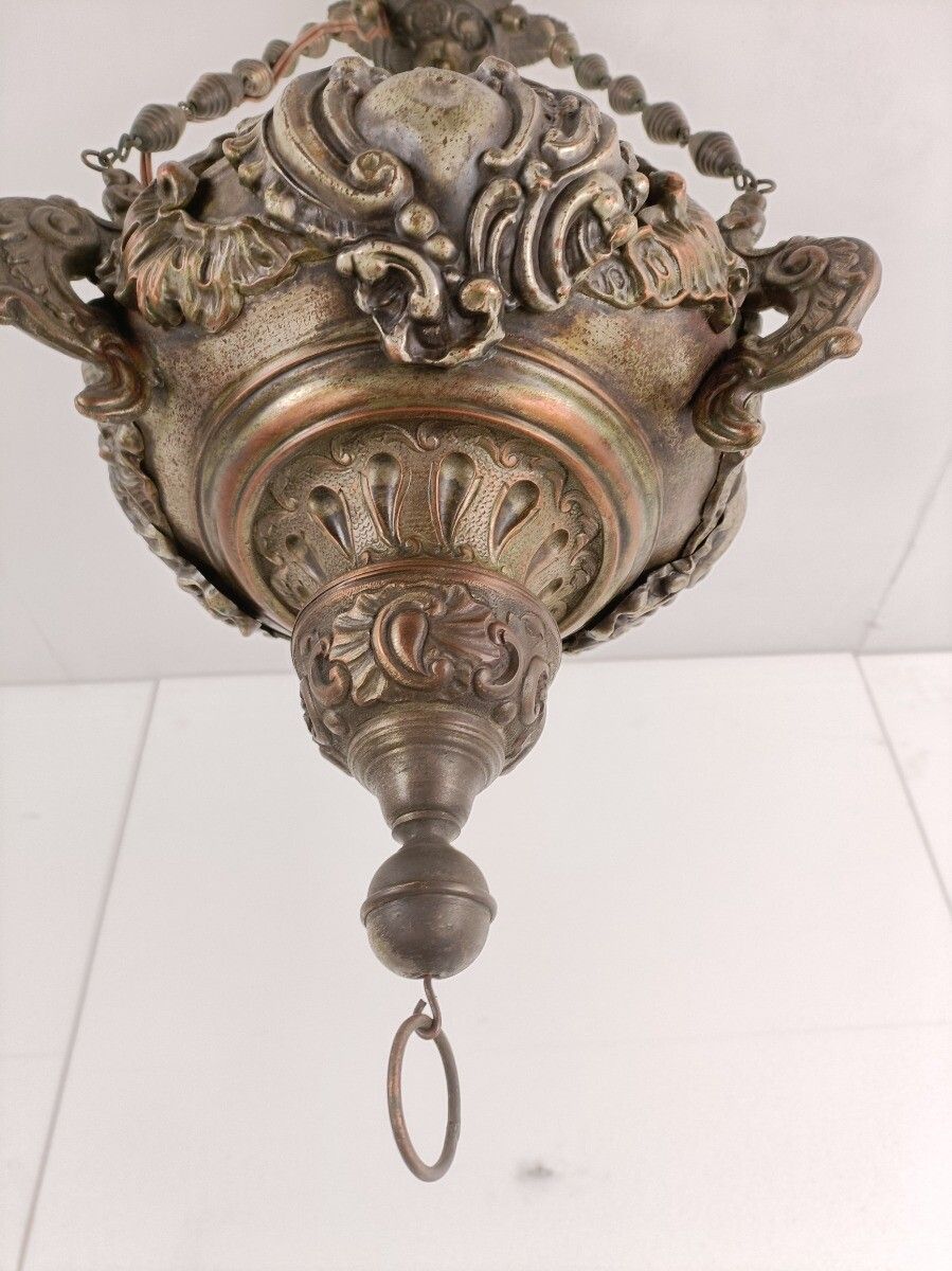 Antique Gothic Copper Silverplatede Gods Lamp Light Ceiling Fixture Chandelier P photo 405.0