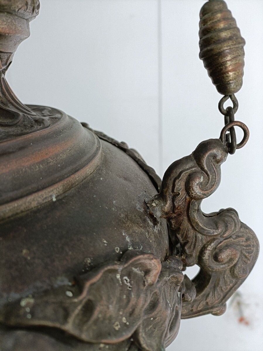 photo for sale Antique Gothic Copper Silverplatede Gods Lamp Light Ceiling Fixture Chandelier P