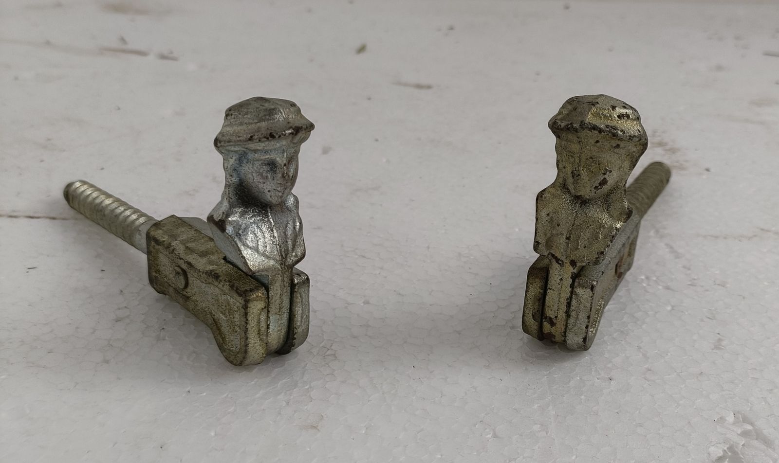 Pair Antique Cast Iron Window Shutters Stoppers Figurines Bonhommes French Authe photo furniture