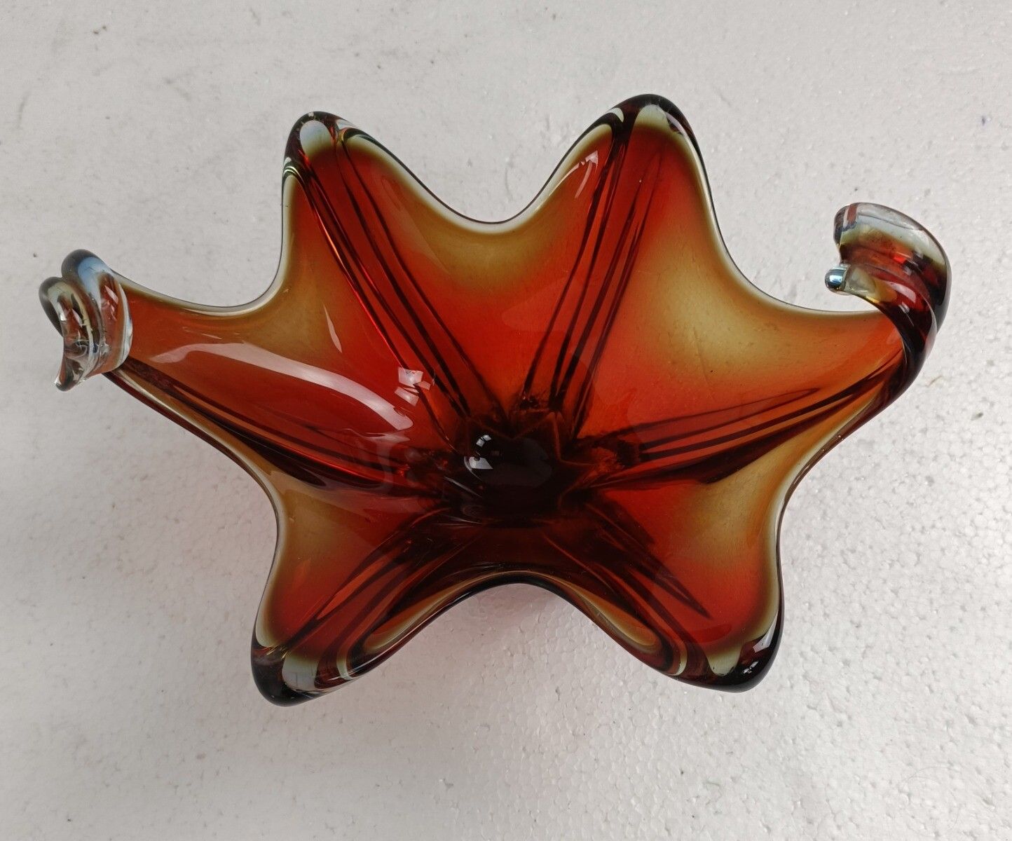 Italian Cranberry Blue Bowl Dish Centerpiece Murano Seguso Art Glass Modernist S photo Home Decor
