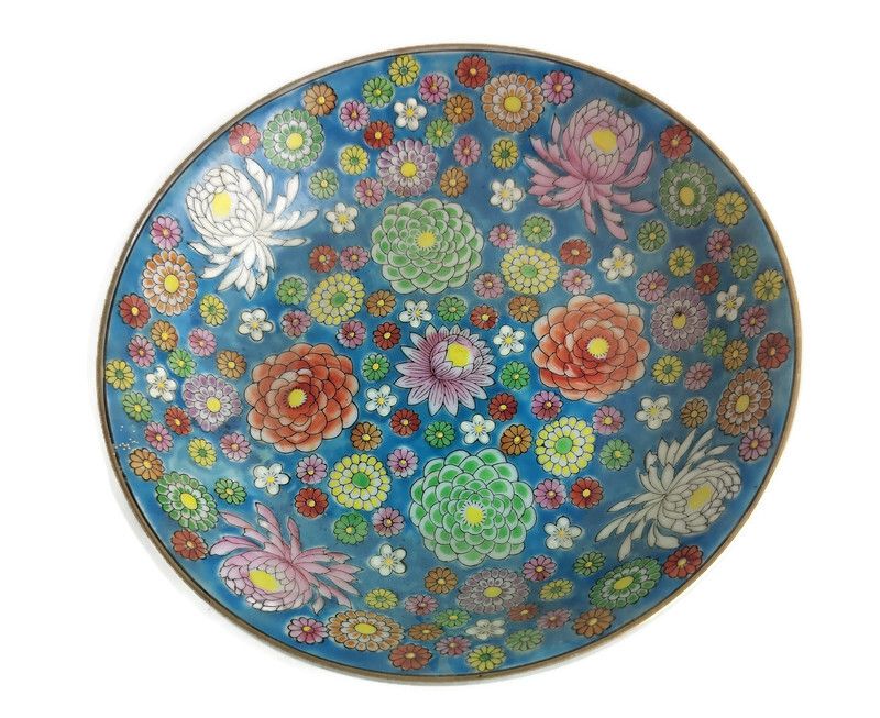 Small Emaux De Longwy French Enamel Centerpiece Dish Charger Plate Hand Made Vin