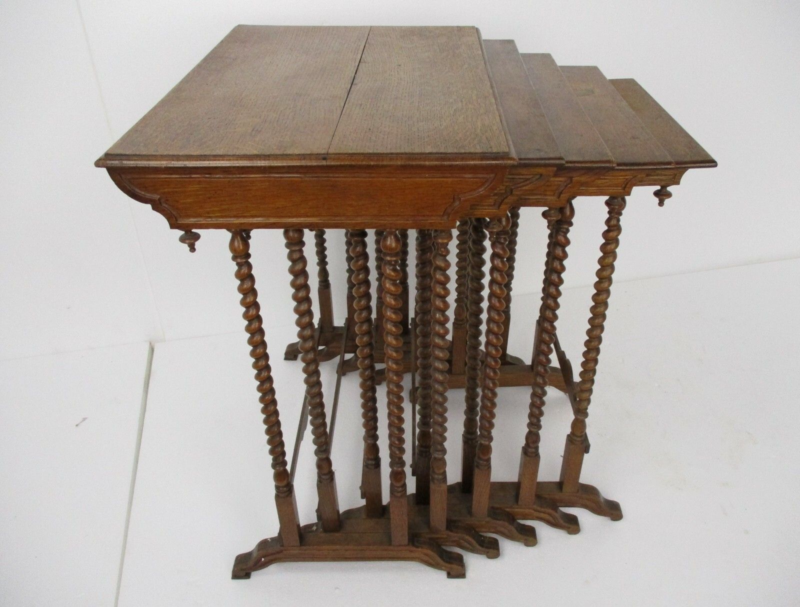 Antique Exceptional Barley Twist Nesting Stacking Side Tables Set Of 5 Edwardian photo for sale