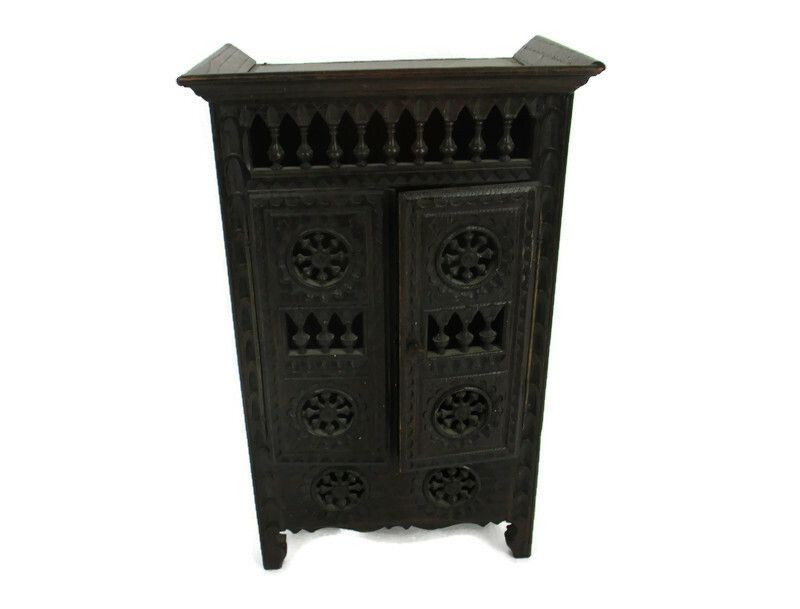 Miniature French Breton Salesman Sample Cabinet Wood Antique 1900s Gorgeous Rare