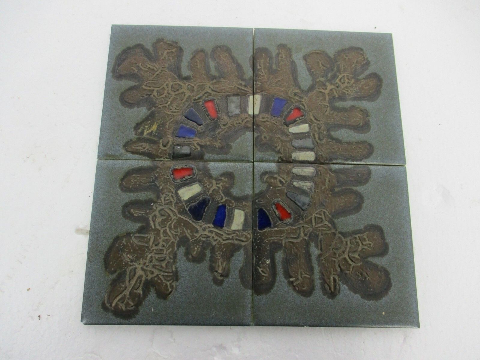 Modernist Ceramic Tiles  Perignem Mid Century Modernist Abstract Fat Lava 4 Pcs photo for sale