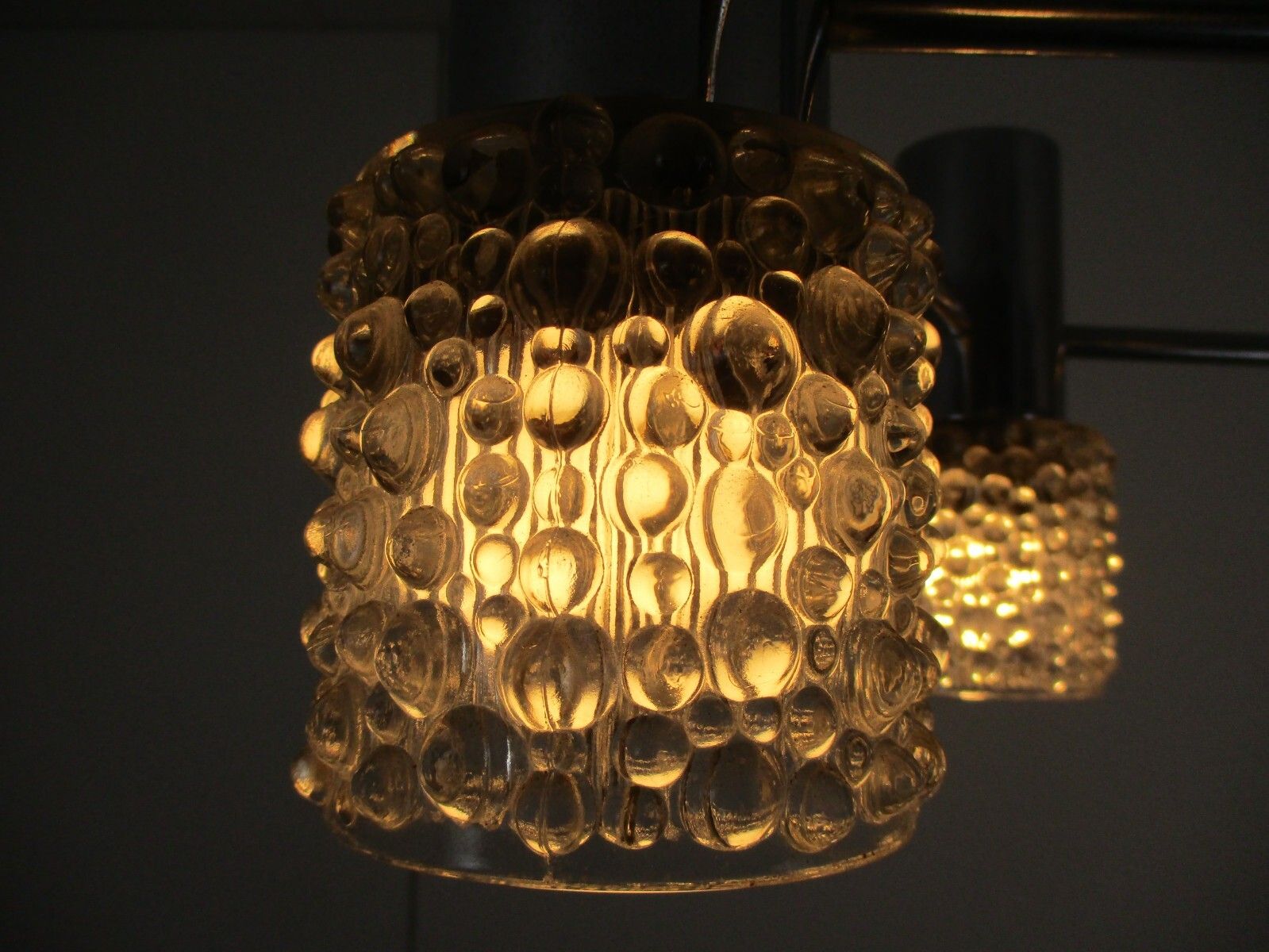 Vintage Chandelier 6 Lights Bubbled Art Glass Sconces Shades Chrome Retro photo 576.0