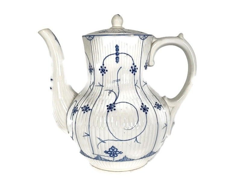 Opaque De Sarreguemines Copenhagen Kopenhagen Fluted Teapot Coffee Pot Marked Ic
