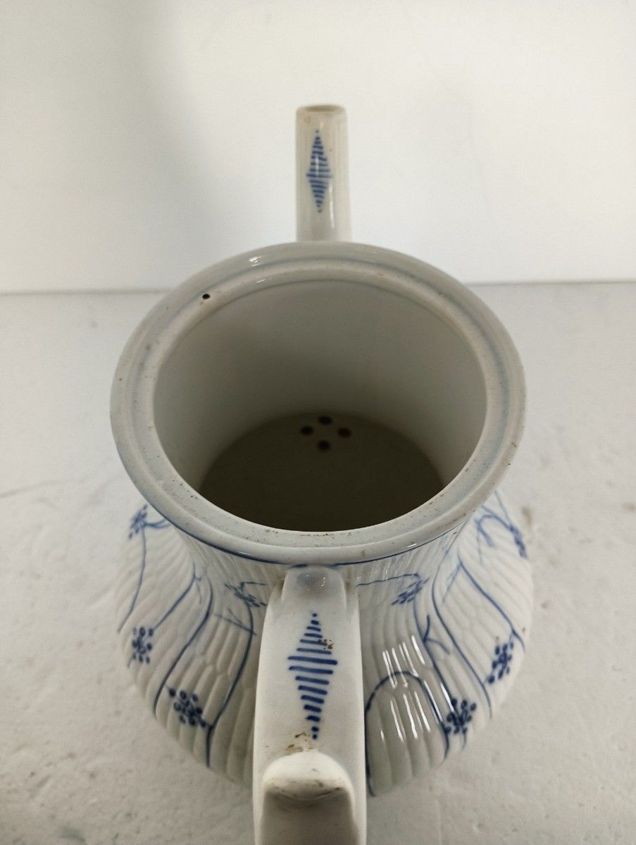Opaque De Sarreguemines Copenhagen Kopenhagen Fluted Teapot Coffee Pot Marked Ic photo Home Decor
