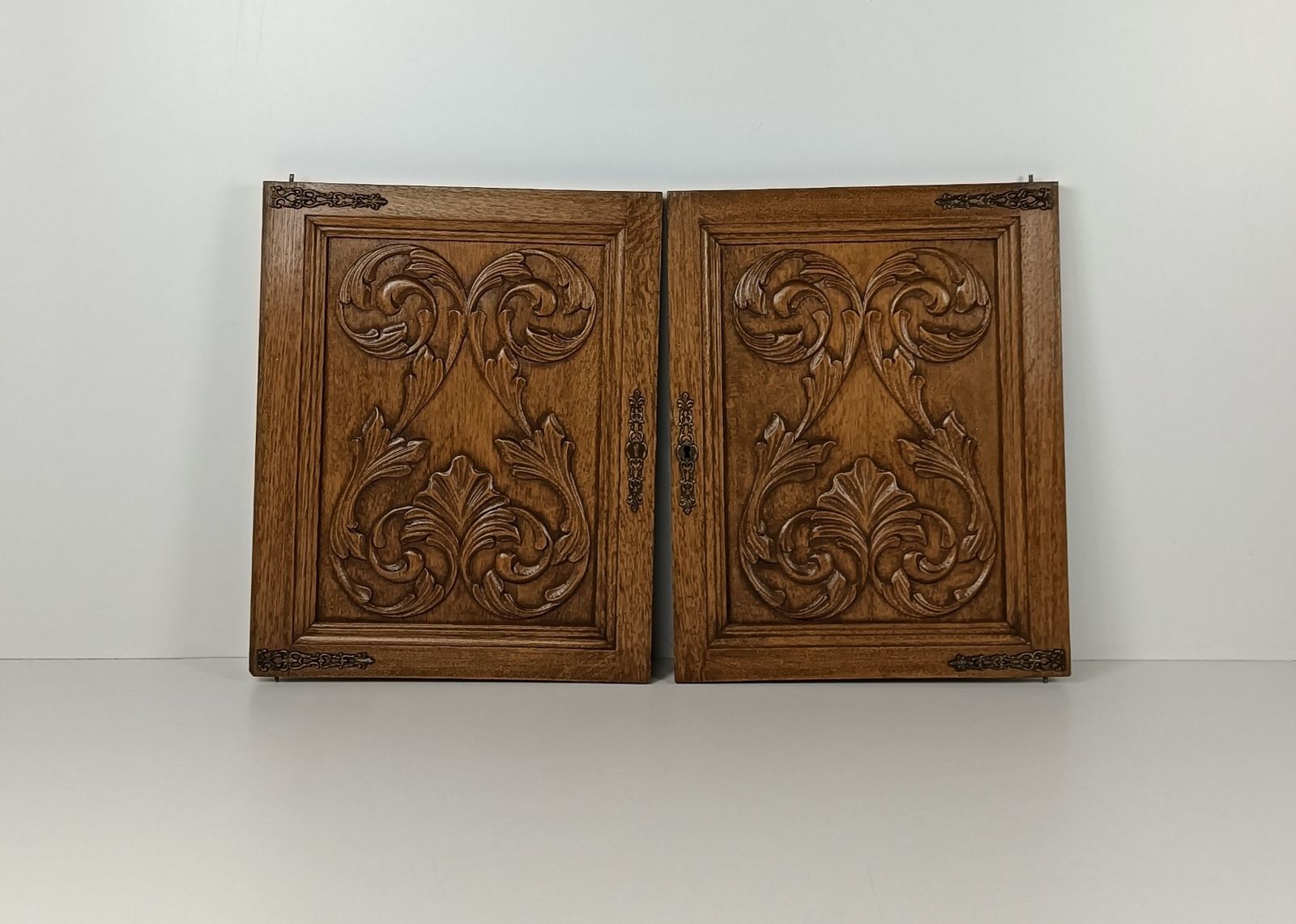 Pair Antique Hand Carved Wood Door Panels Reclaimed Architectural Salvaged photo for sale