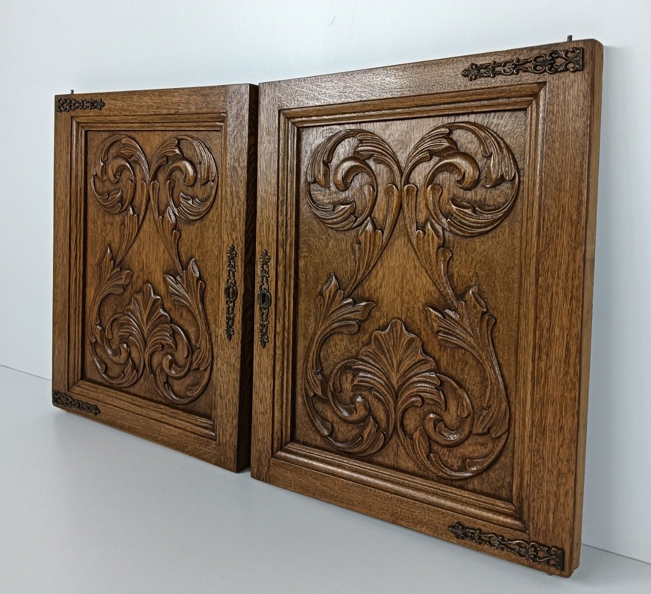 Pair Antique Hand Carved Wood Door Panels Reclaimed Architectural Salvaged photo Home Fixtures