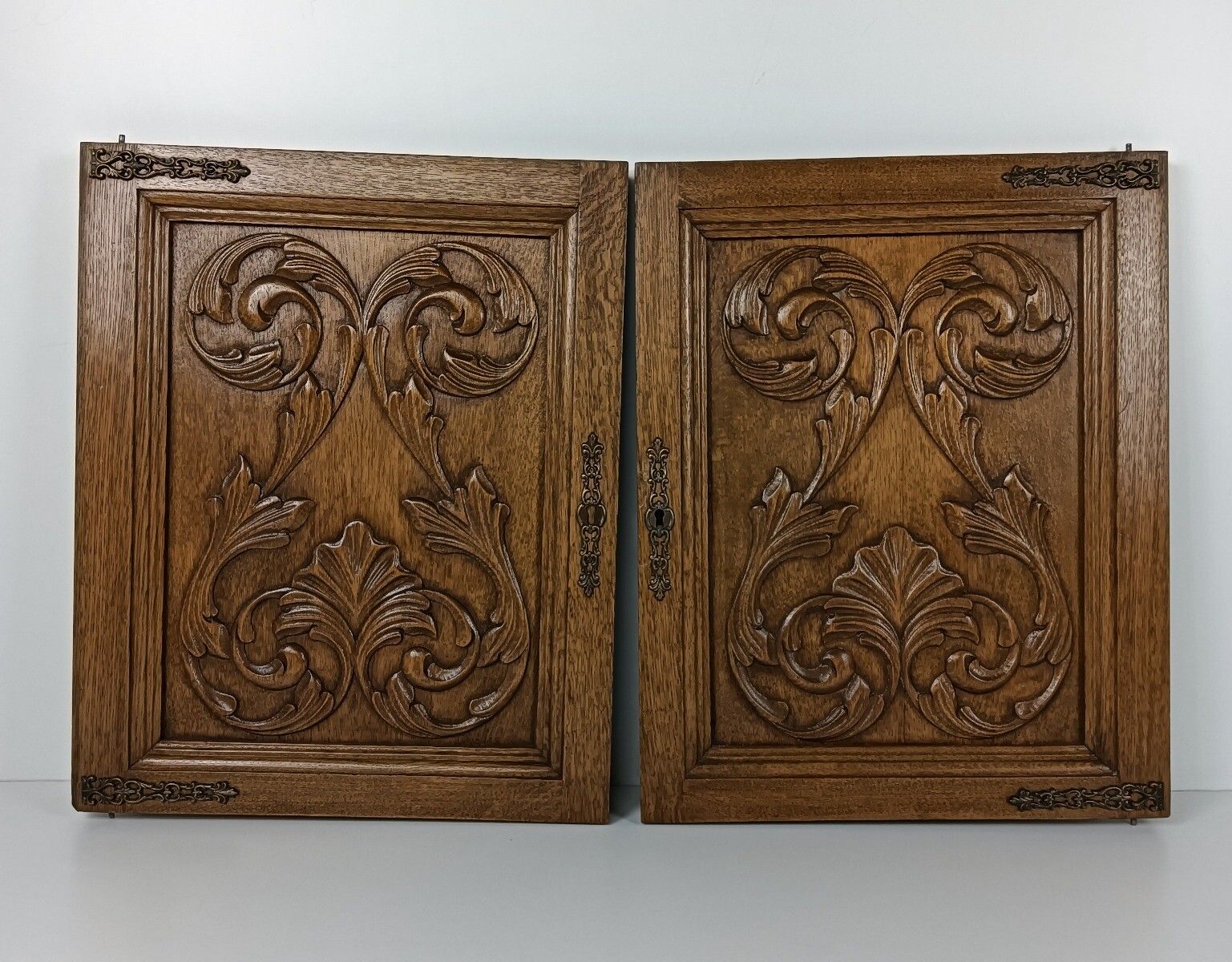 Pair Antique Hand Carved Wood Door Panels Reclaimed Architectural Salvaged photo vinterior