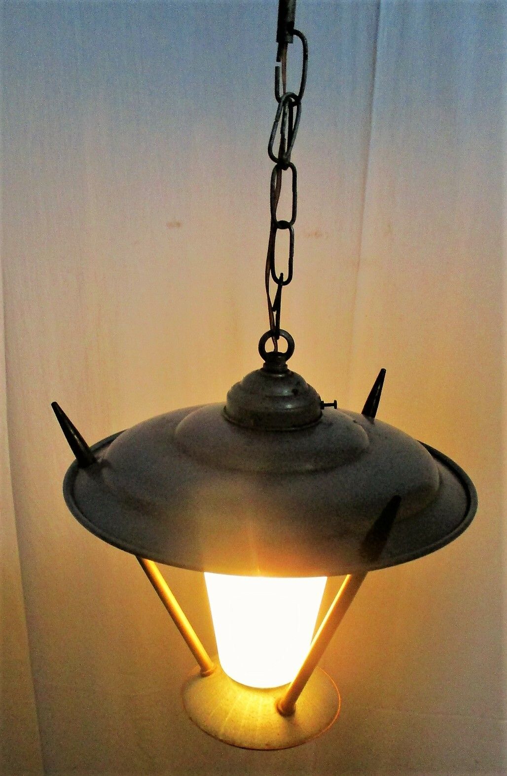 Stilnovo Style  Lantern Ornate Brass Chandelier Pendant Mid Century Modern Htf photo for sale