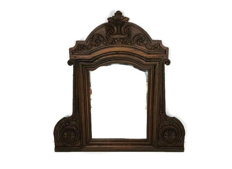 Stunning Large Antique Breton Style Hand Carved Wood Mirror Wall Hanging