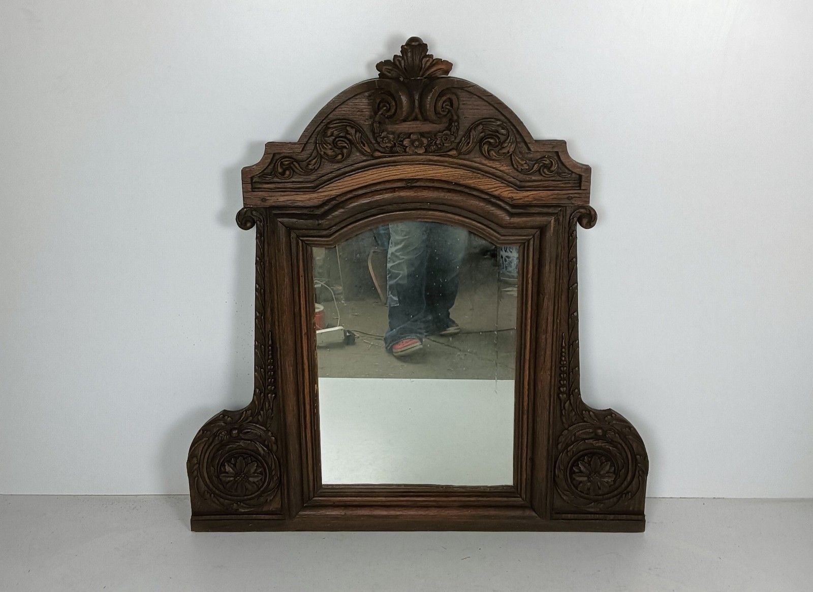 Stunning Large Antique Breton Style Hand Carved Wood Mirror Wall Hanging photo 244.0