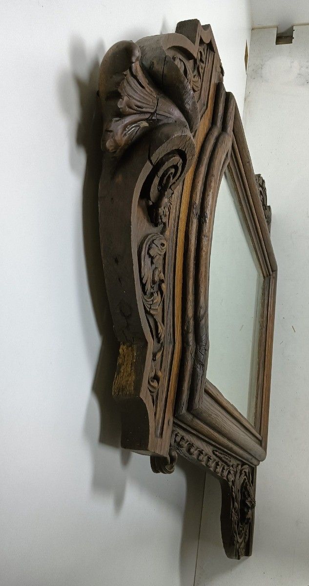 photo furniture Stunning Large Antique Breton Style Hand Carved Wood Mirror Wall Hanging