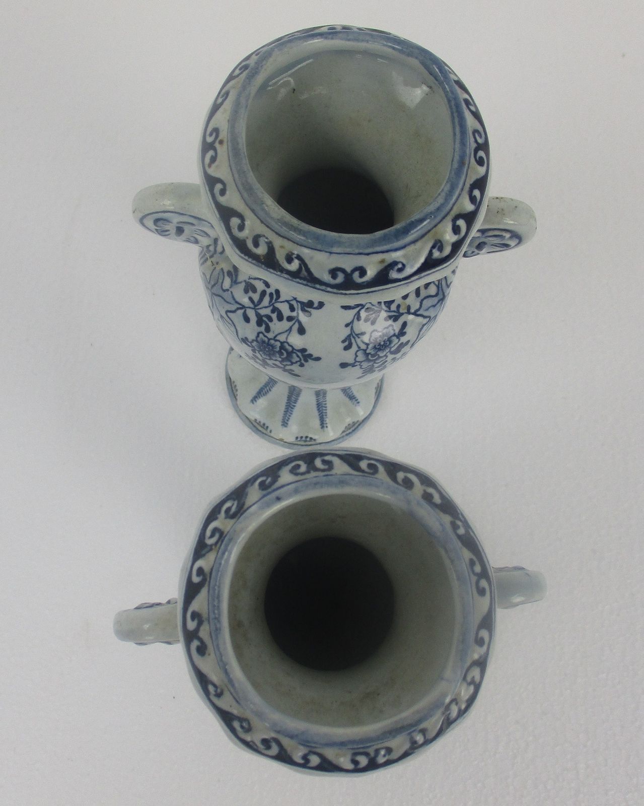 Pair Couple Antiqe Small Vases Delft Holland Blue White Porcelain Marked Hand Pa photo vinterior