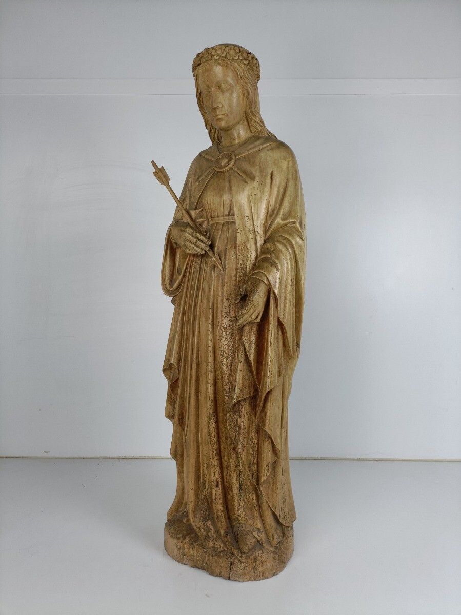 Large Statue Church Hand Carved Wood Antique Saint Ursula Arrow 19th Century Htf photo furniture