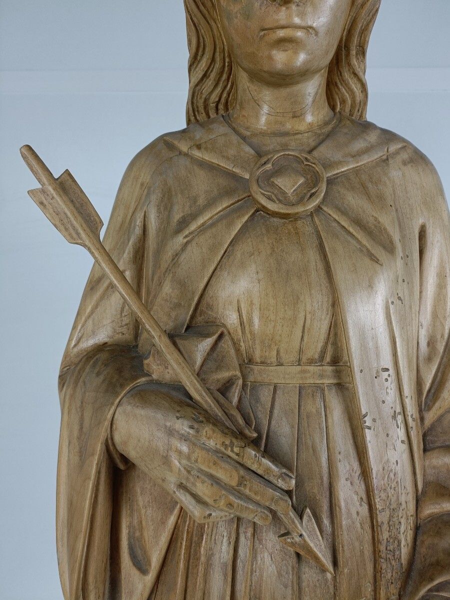 Large Statue Church Hand Carved Wood Antique Saint Ursula Arrow 19th Century Htf photo buy
