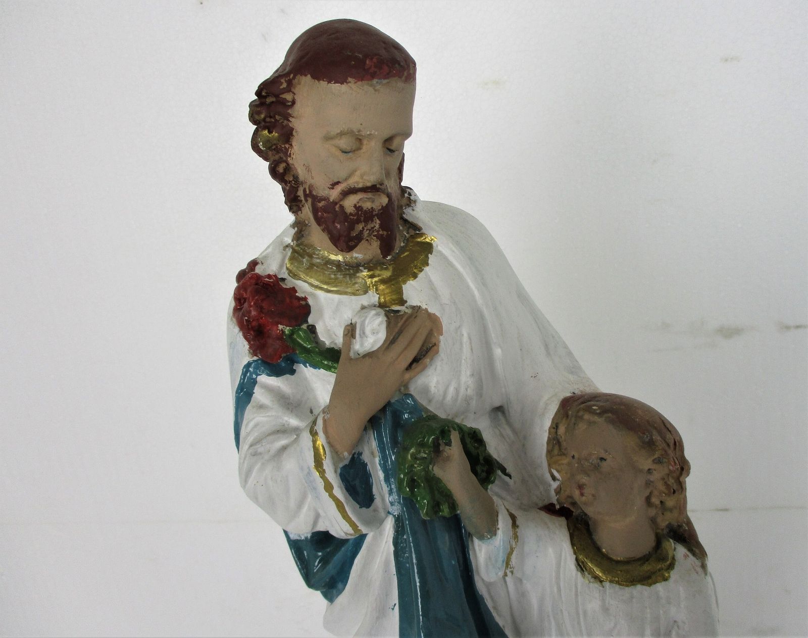 Statue Saint Joseph Protector Of Homes Infant Jesus Statue Chapel Art Deco 17.32 photo for sale
